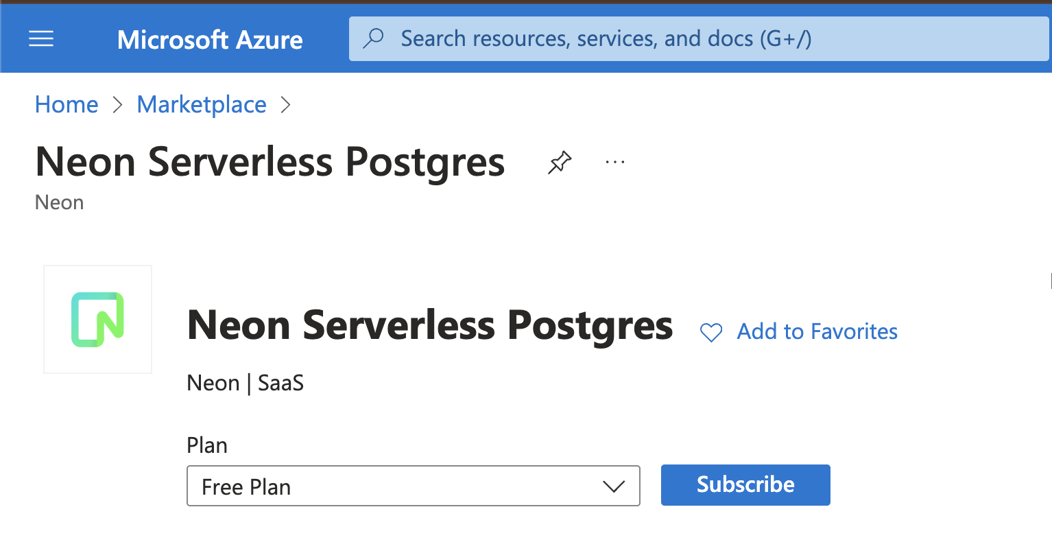 Subscribe to Neon on Azure